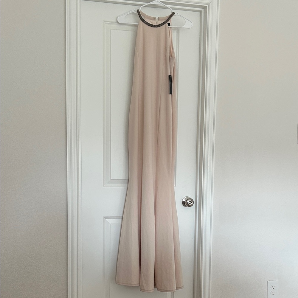 Lulu's Elegant Cream halter/fit and flare formal dress!